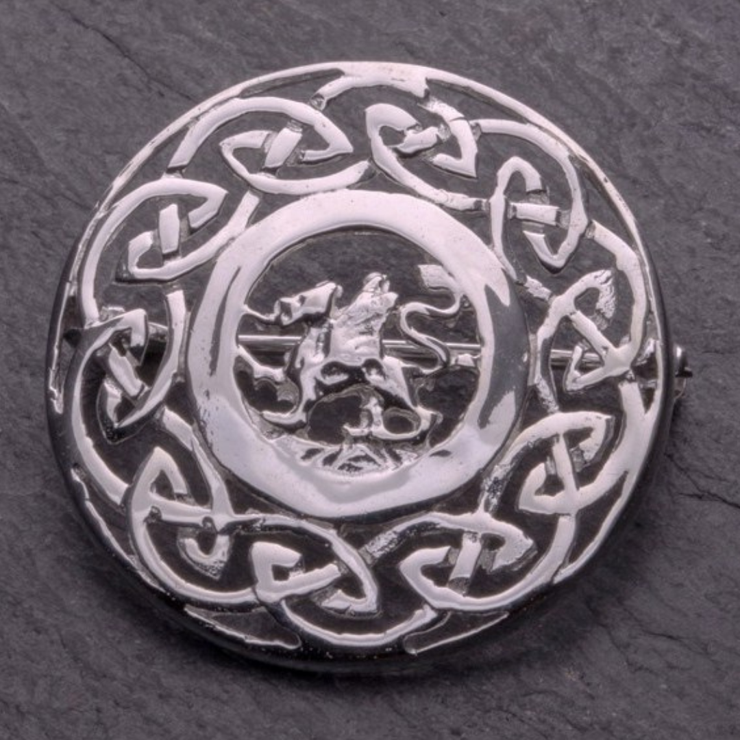 Tlws 'Brooch' Crwn y Ddraig Gymreig - Arian Sterling