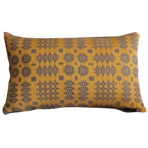 Welsh Tapestry Print Cushion - Mustard