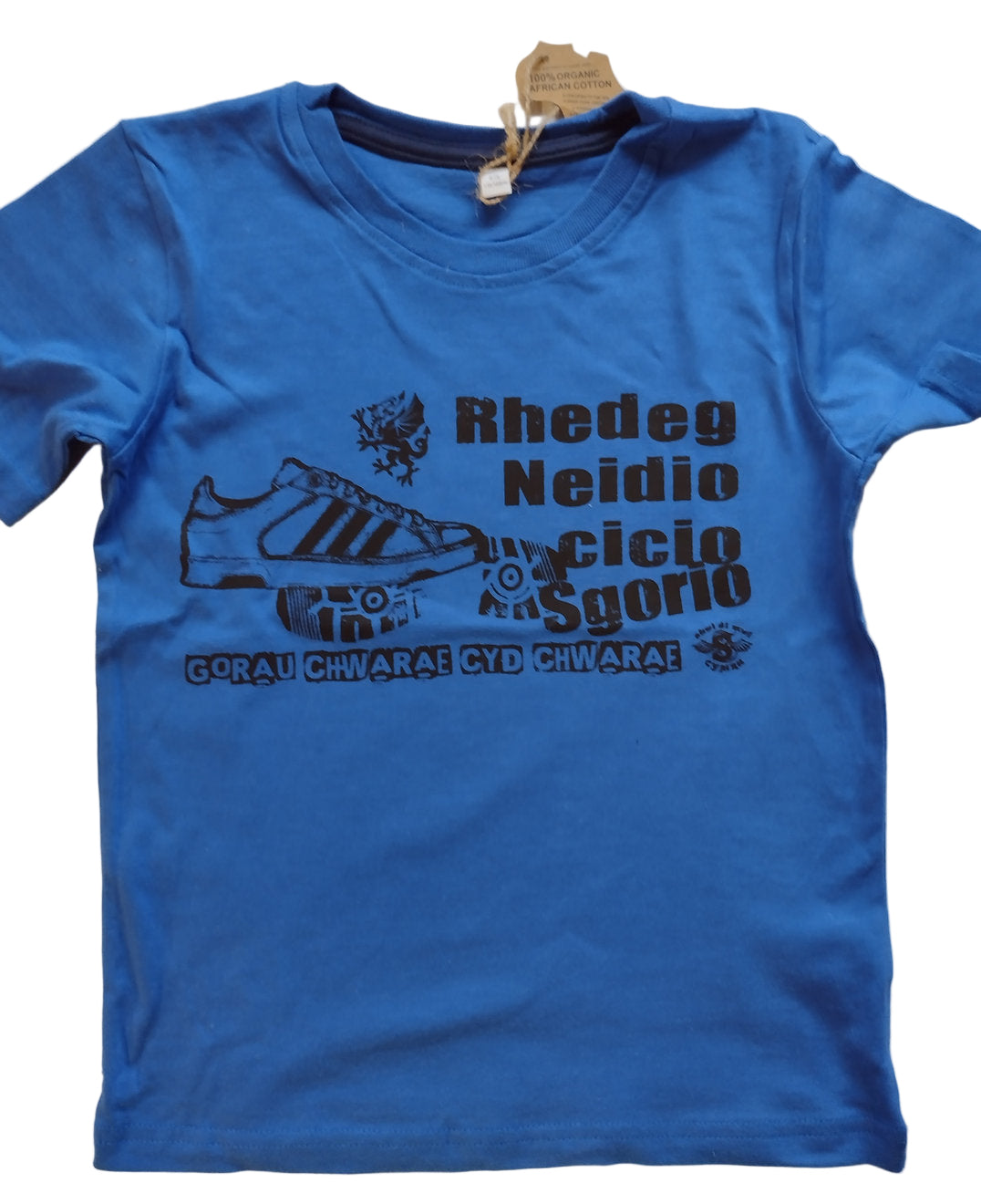 Child's Blue T-Shirt - Rhedeg, Neidio, Cicio, Sgorio - Shwl Di Mwl