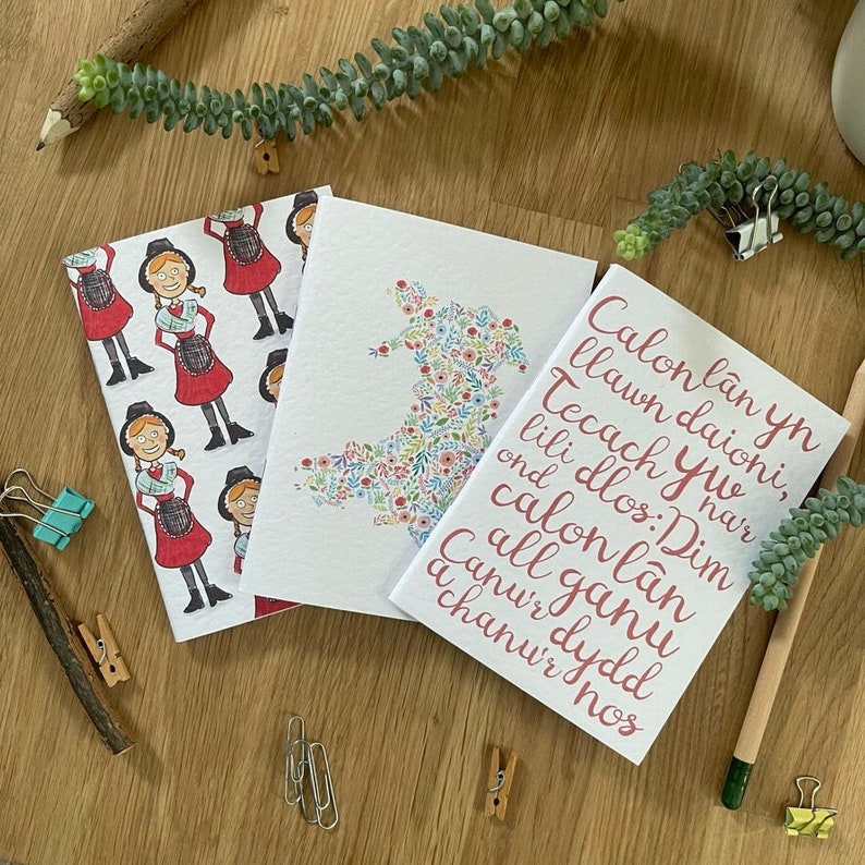 Welsh Notebook – Floral Wales Map, Calon Lan Lyrics or Welsh Ladies