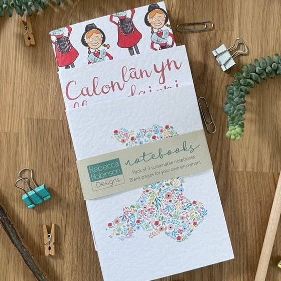 Welsh Notebook – Floral Wales Map, Calon Lan Lyrics or Welsh Ladies