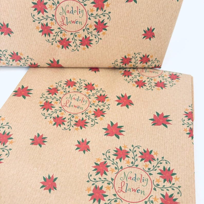 Papur Lapio Torch Poinsettia a Nadolig Llawen - Papur Karft wedi'i Ailgylchu