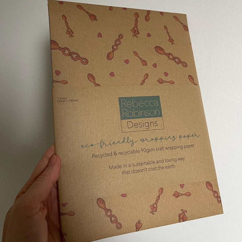Welsh Love Spoons Gift Wrap - Recycled Kraft Wrapping Paper