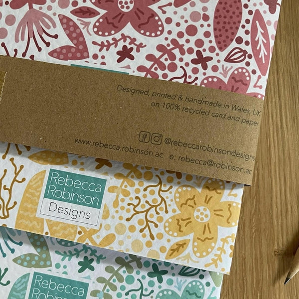 Set o Lyfrau Nodiadau Blodeuog - Set o 3