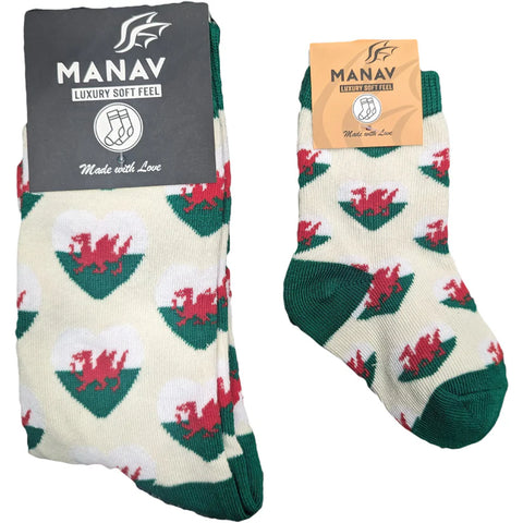 Welsh Multi-Heart White Children's Socks