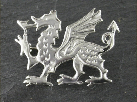 Large Welsh Dragon Brooch (Silver) - 58a - Celtic Jewellery