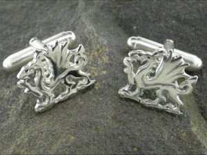 Welsh Dragon Cufflinks (Silver) - 59a - Celtic Jewelley